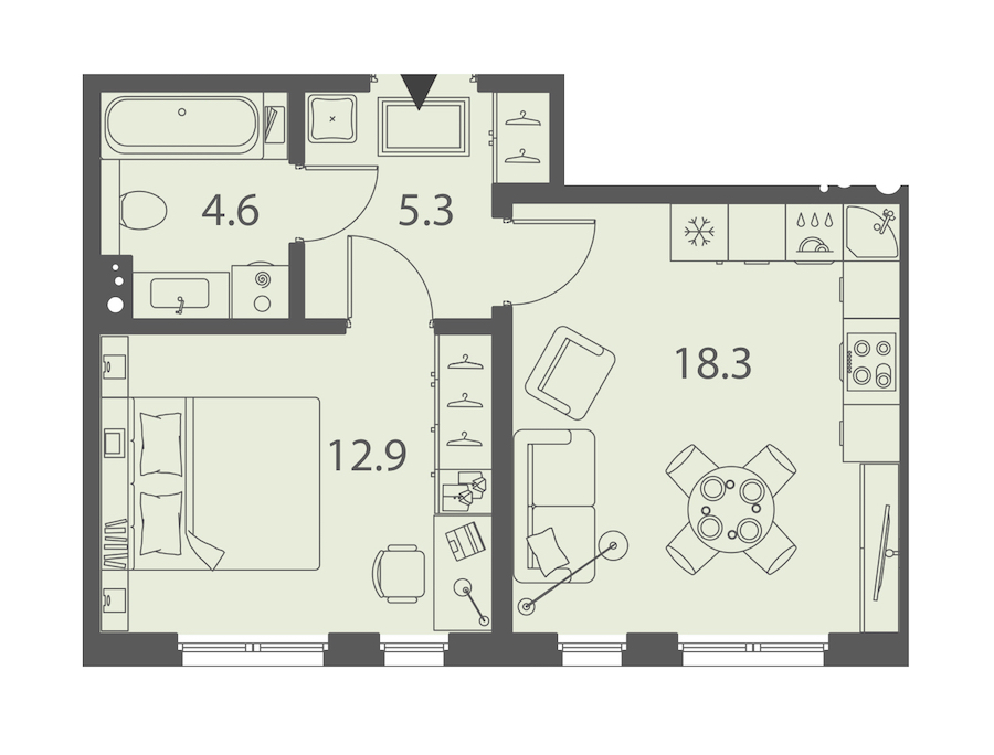 1-комнатная квартира 41.1 м², 2/10 эт., ЖК «DOMINO Premium»